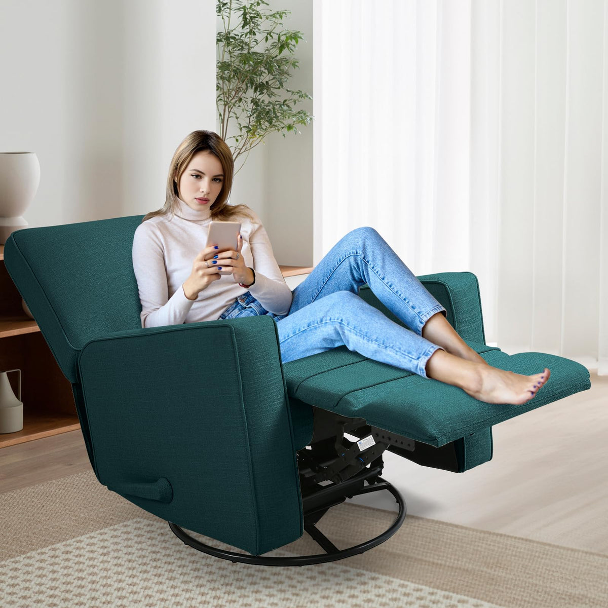 Linen Swivel Rocker Recliner