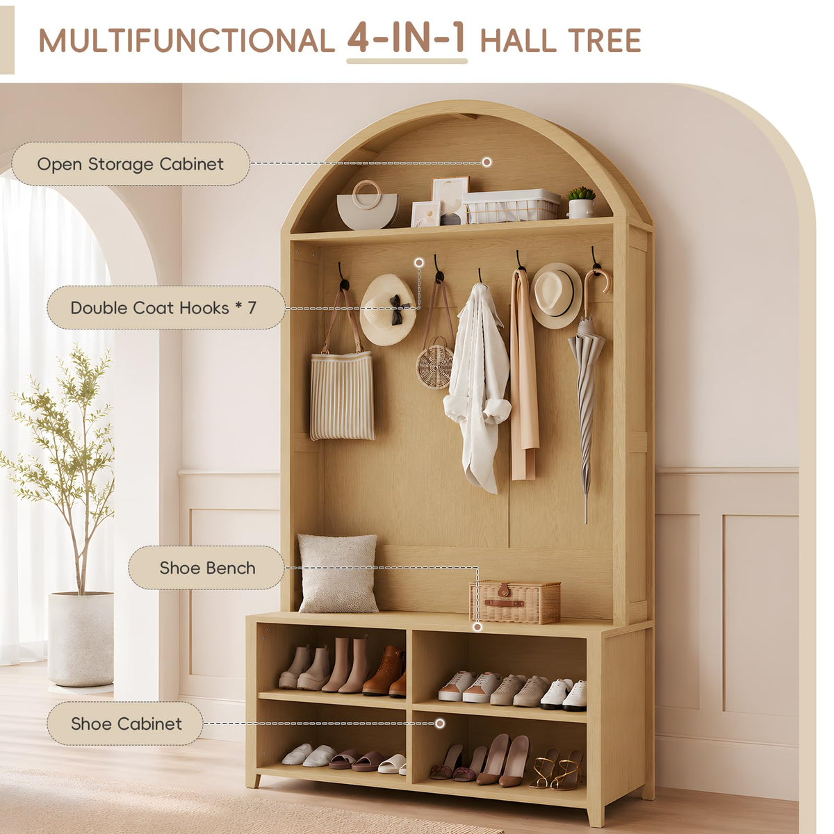 Arched Hall Tree with Shoe Storage