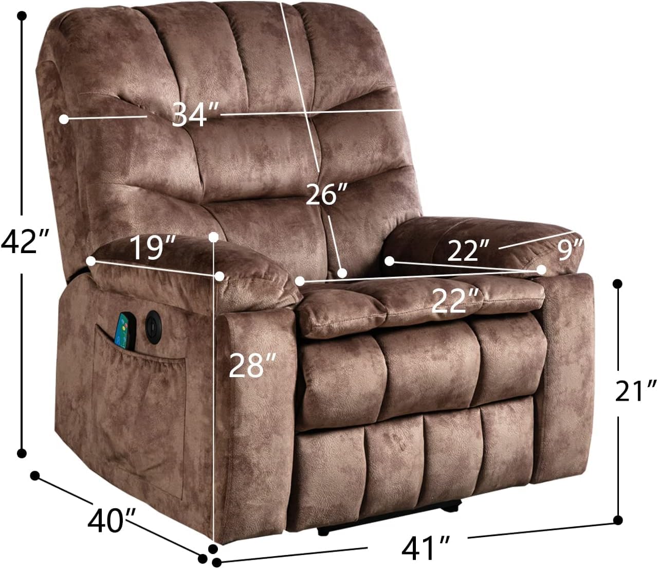 CANMOV Large Power Lift Recliner Chairs with Massage and Heat for Elderly, Heavy Duty and Safety Motion Reclining Mechanism Electric Wide Recliners with USB Ports, 2 Hidden Cup Holders,Brown