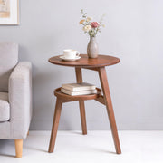 VELOHEIM 2-Tier Round Bamboo Side Table, Mid Century Modern End Table