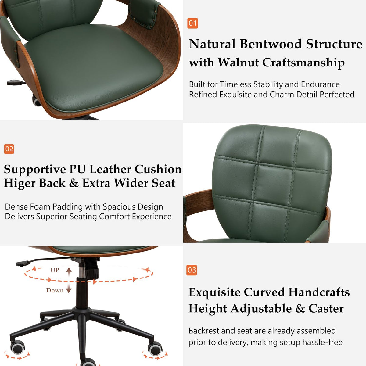 Mid-Century Faux Leather Desk Chair