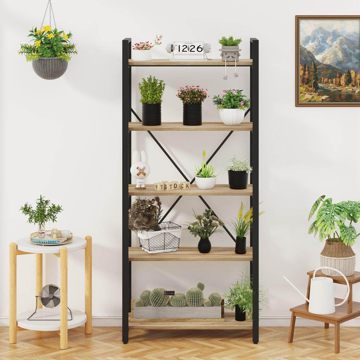 5-Tier Industrial Bookshelf with Metal Frame