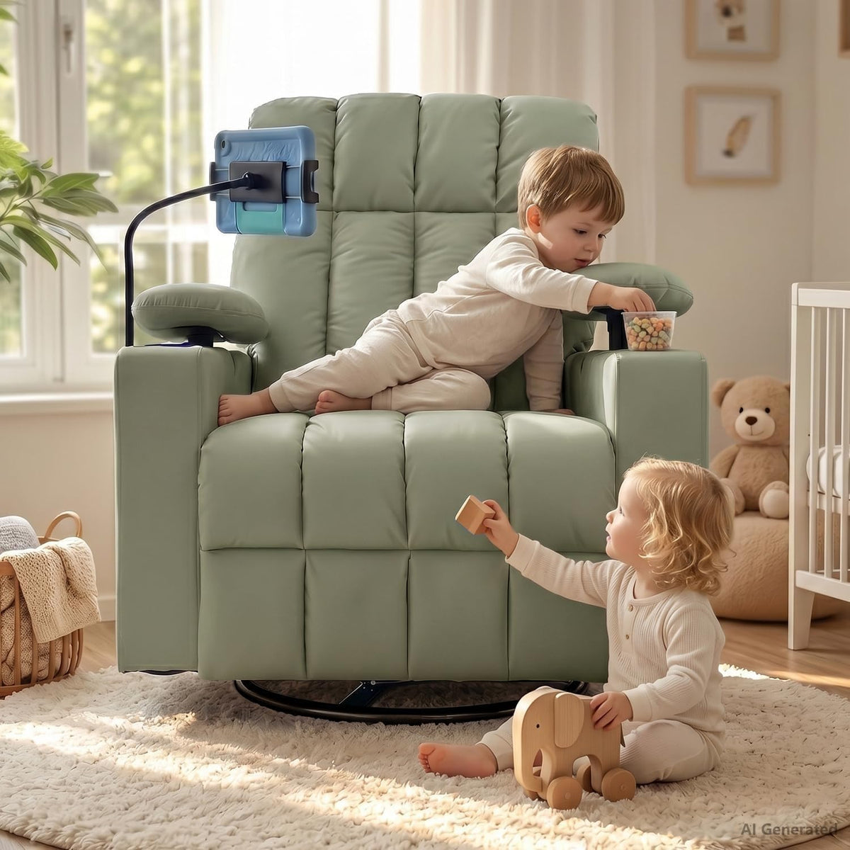 Power Glider Recliner Nursery w/ Adjustable Armrest Lumbar Headrest