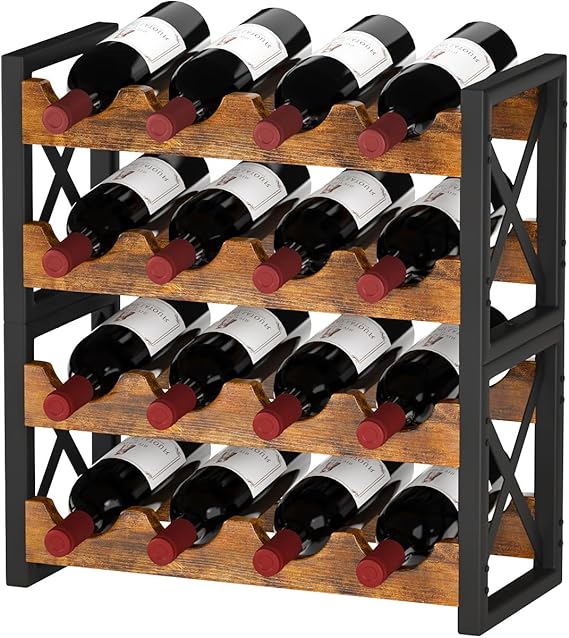 56-Bottle Freestanding Wood & Metal Wine Rack