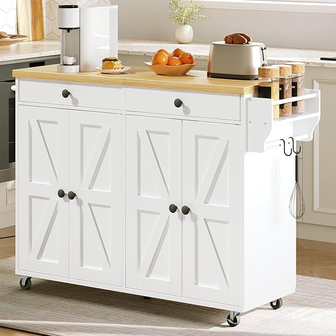 Kitchen Island with Power Outlet and Storage