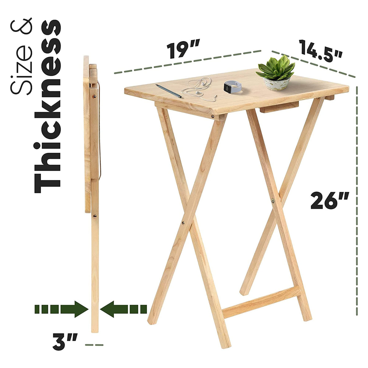 PJ Wood - 5-Pack Folding TV Tray Tables - Wooden Set with Storage Rack