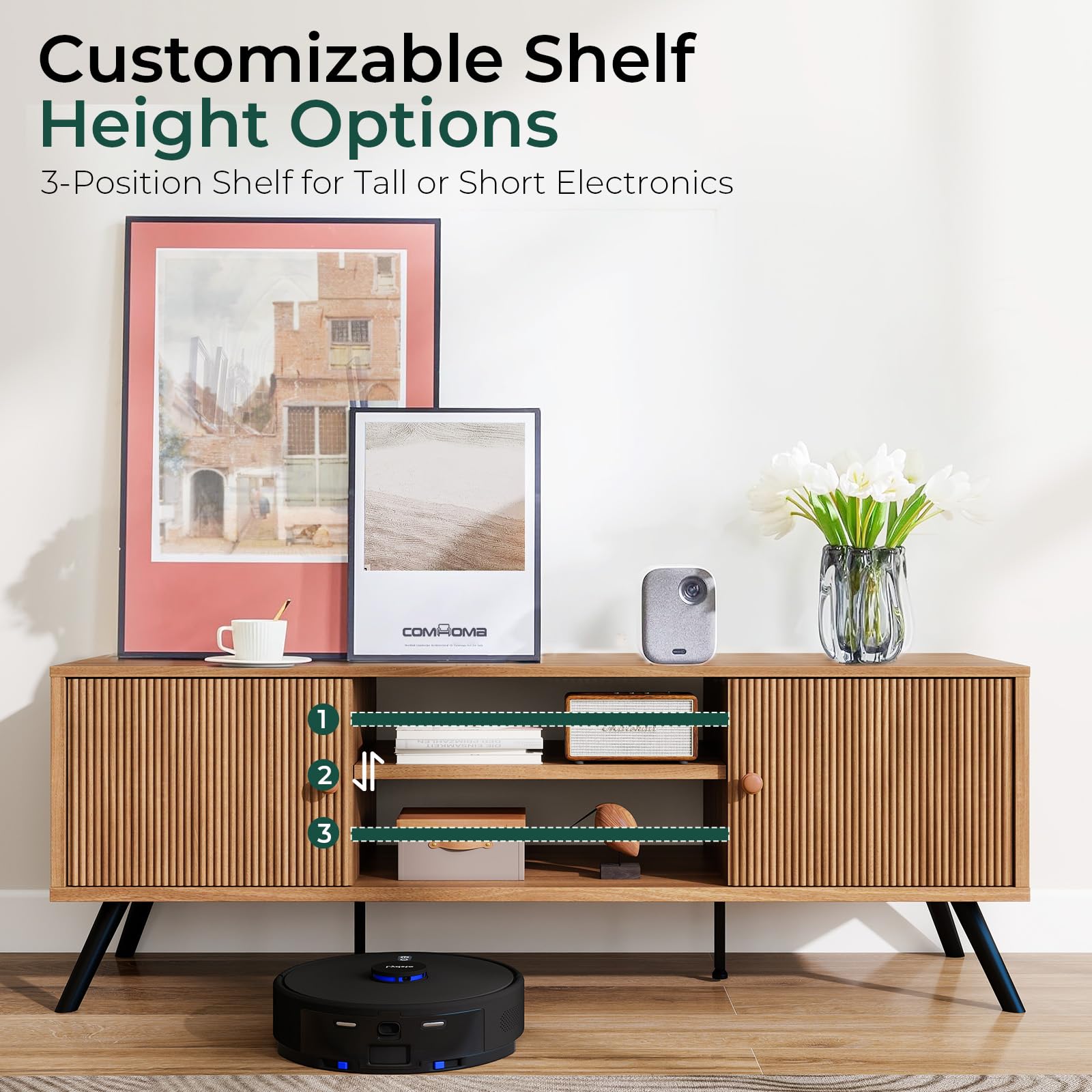 Mid-Century Modern TV Stand with Fluted Doors