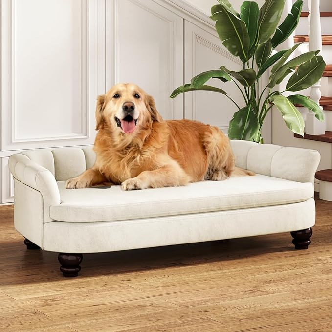 Large Dog Sofa Bed – Velvet, Wood Frame, Washable Cushion