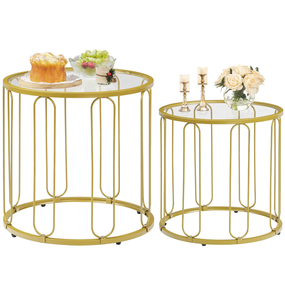 HOOBRO Small Coffee Table Set of 2, Gold Accent End Table with Metal Frame