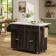 Rolling Kitchen Island with Power Outlet & Drop Leaf