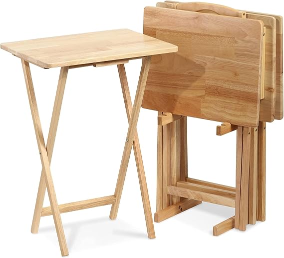 Folding Wood TV Tray Table Set