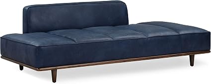 Poly & Bark Jasper Daybed - Cognac Tan - Full-Grain Pure-Aniline Leather Upholstery – Walnut-Stained Ash Wood Frame, 6.6 Feet – Modern Daybed for Living Room or Guest Space – Minimal Assembly