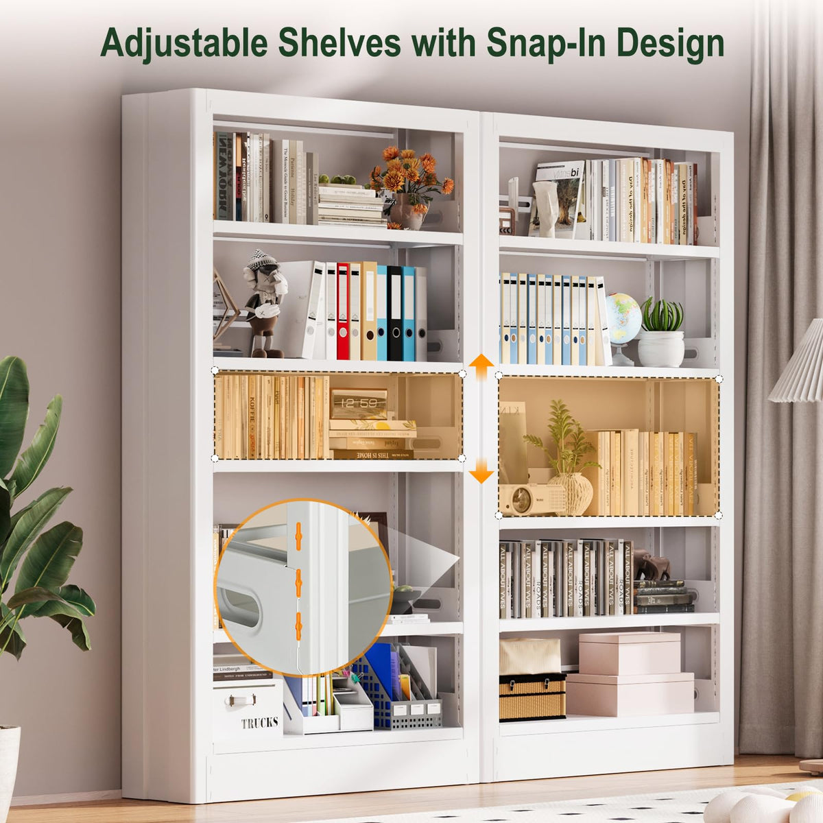 71"H 5-Tier Metal Bookshelf,1400LBS Heavy-Duty Office Shelves,White