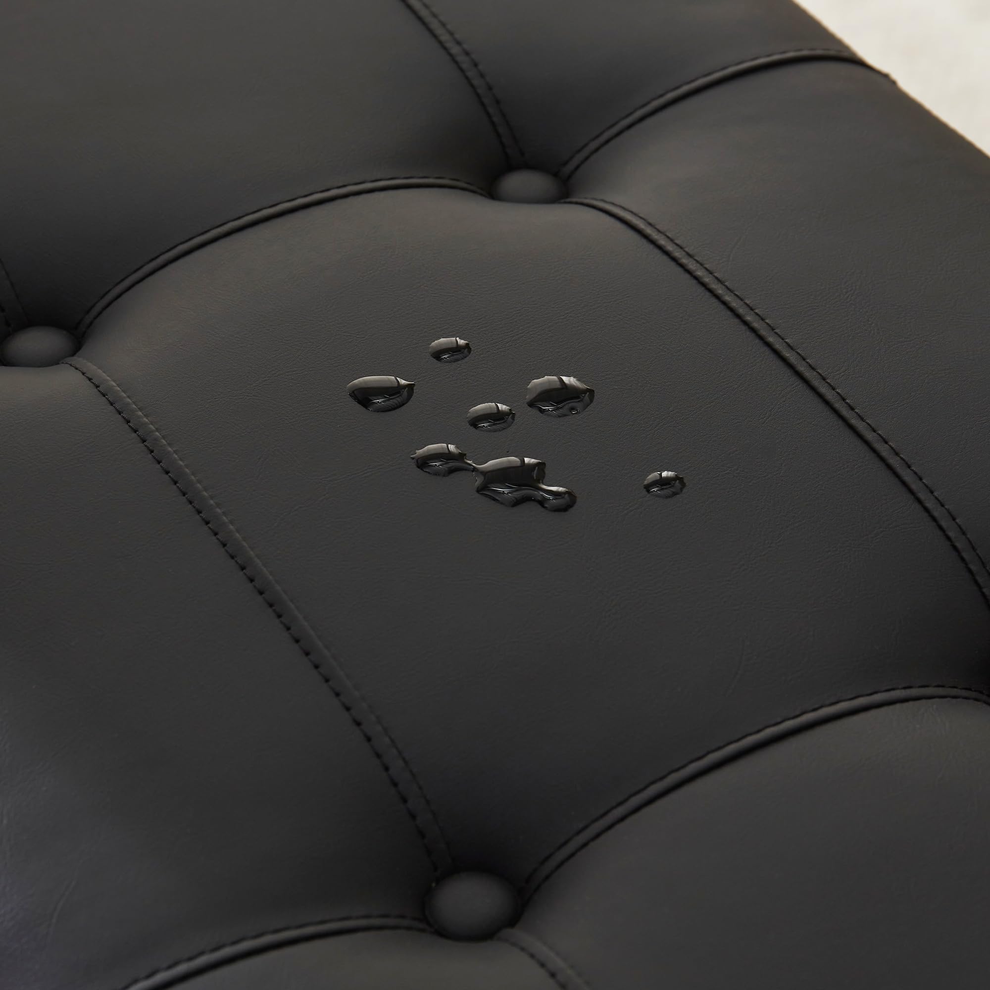 Womina 50.5 Inch Storage Ottoman Bench, Faux Leather Tufted Upholstered Bedroom Bench with Safety Hinges, Supports 300 lbs, Large Storage Bench for Living Room, Entryway (Black)