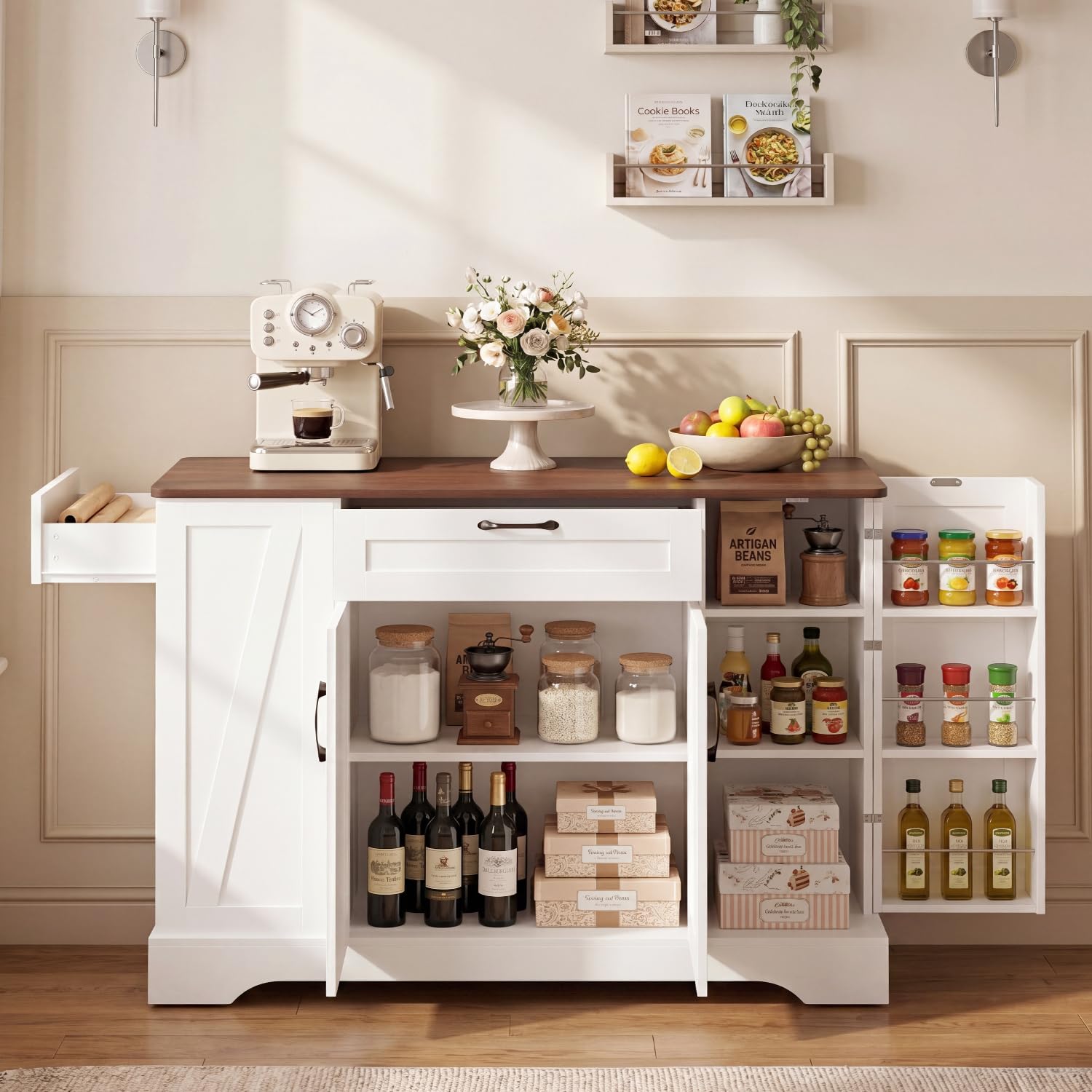 47" Rolling Kitchen Island Cart with Storage