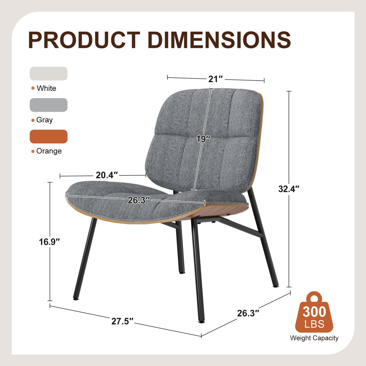 BERYTH Mid-Century Modern Armless Accent Chair, Wide Walnut Chenille 23301