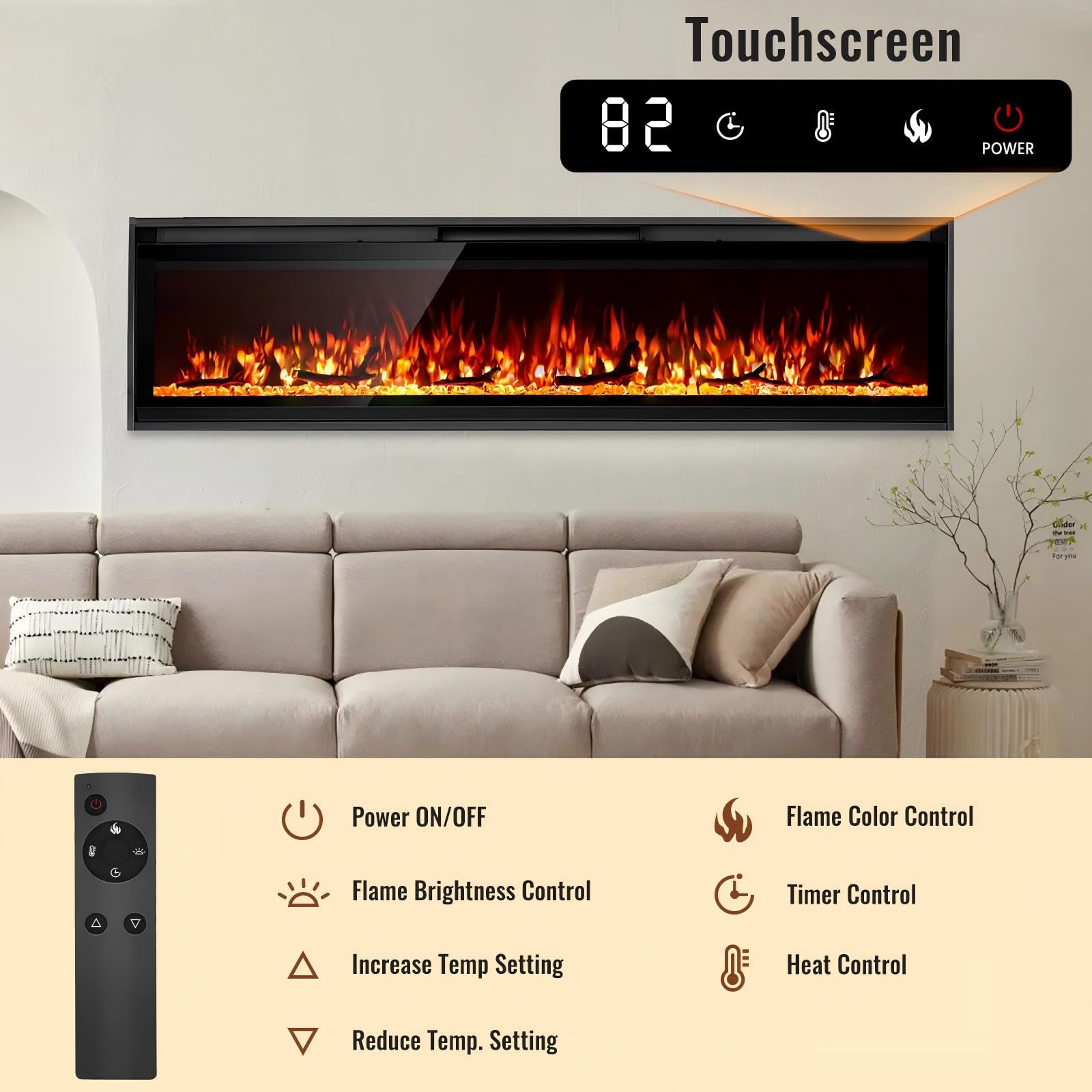 Wall Mounted Electric Fireplace Insert with Remote