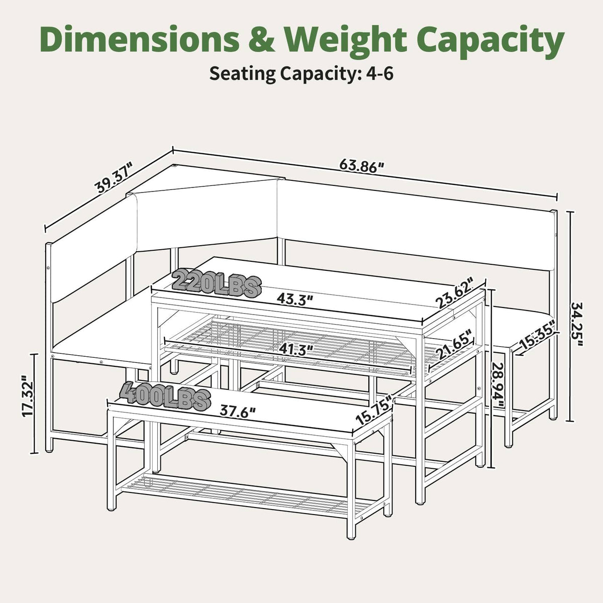 Dripex Kitchen Corner Dining Table Set with Soft Seat, Breakfast Nook Table Set for 4-6 People, Dining Room Sets for 4, Space Saving Dining Table Set for Small Space, Rustic Brown