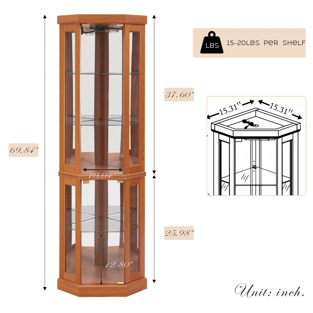 Eyisean 70" Lighted Display Cabinet,Corner Curio Cabinet with Glass Doors
