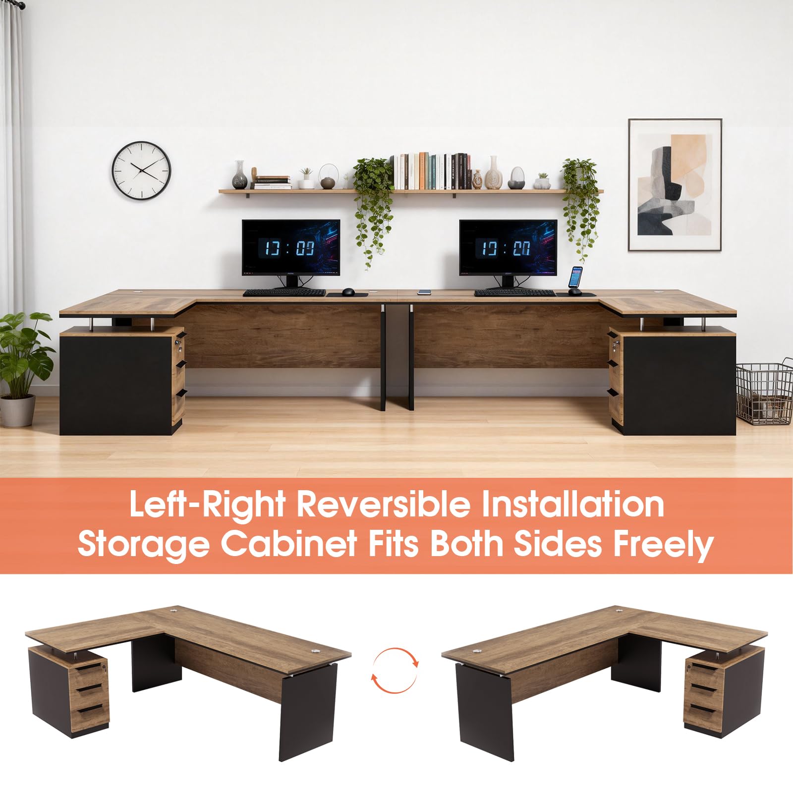 63" L-Shaped Executive Desk with Locking Drawer