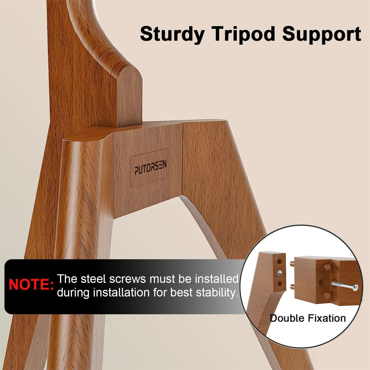 PUTORSEN Solid Wood Easel TV Stand for 45-65'' TVs, Hidden Cable, Walnut