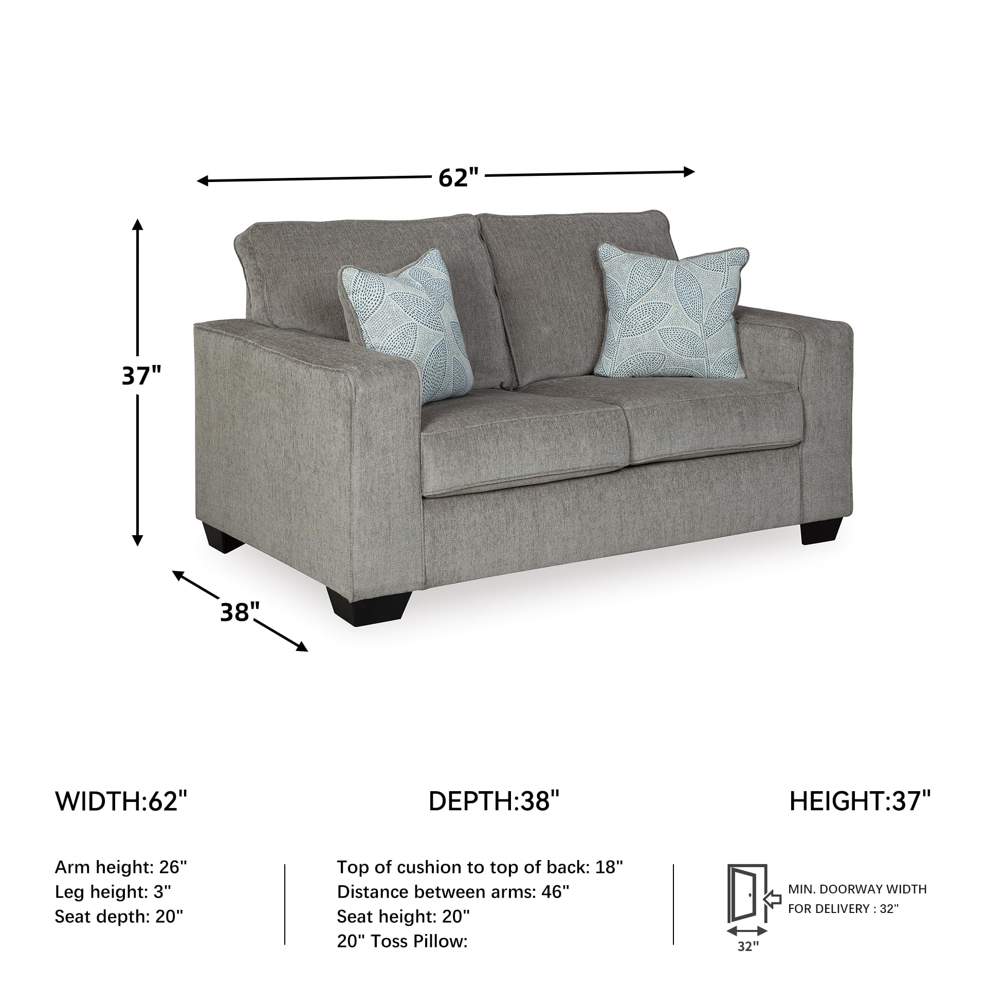 Signature Design by Ashley Altari Modern Loveseat with 2 Accent Pillows, Light Gray