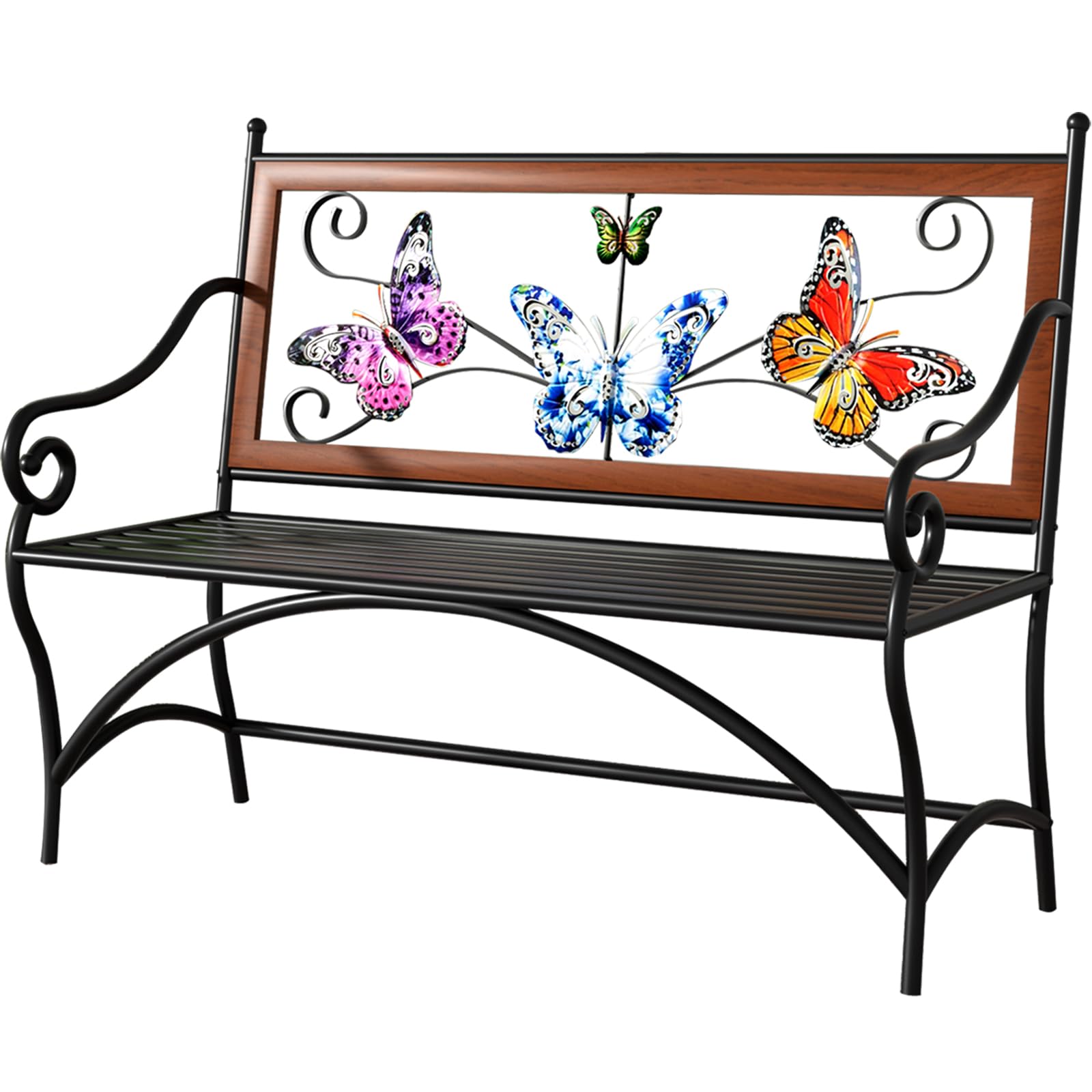 Outdoor Garden Bench with Armrest & Butterfly Backrest