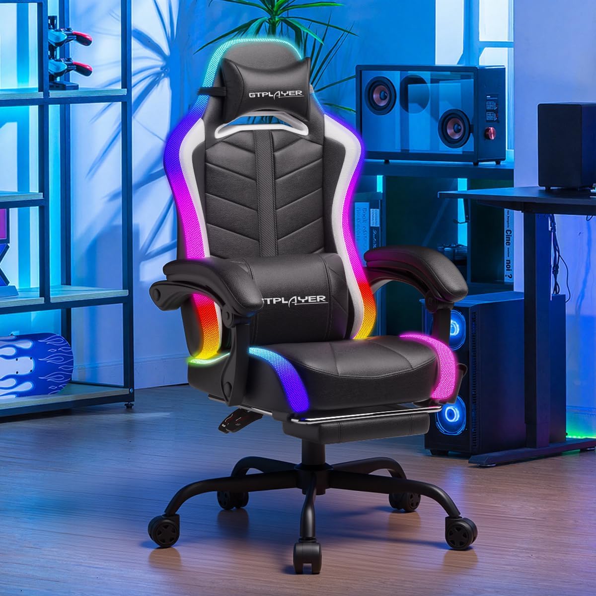 RGB LED Gaming Chair with Footrest & Bluetooth