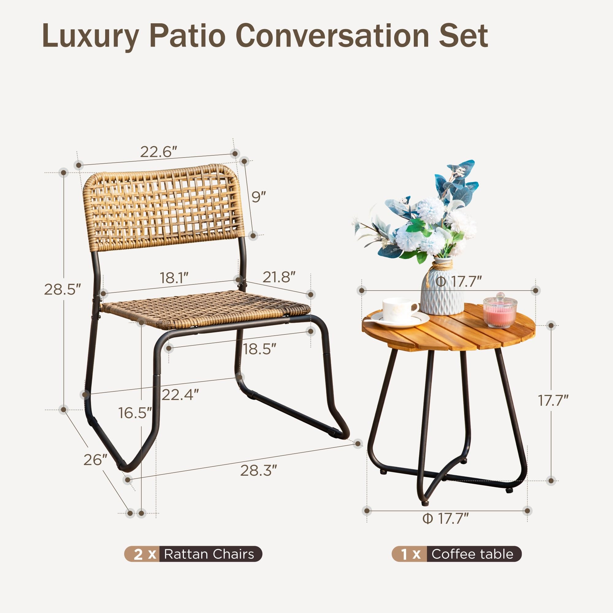 3-Piece Outdoor Wicker Bistro Set