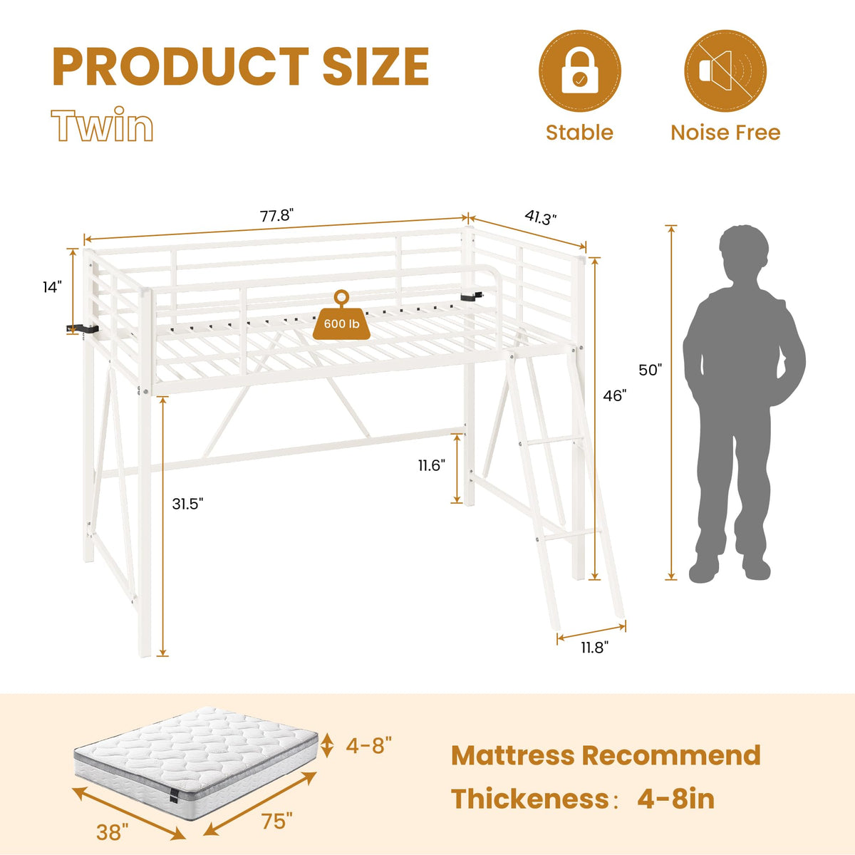 Twin Metal Low Loft Bed