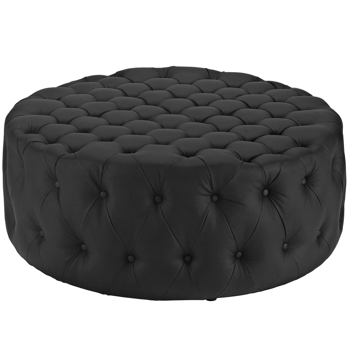 Round Tufted Faux Leather Ottoman
