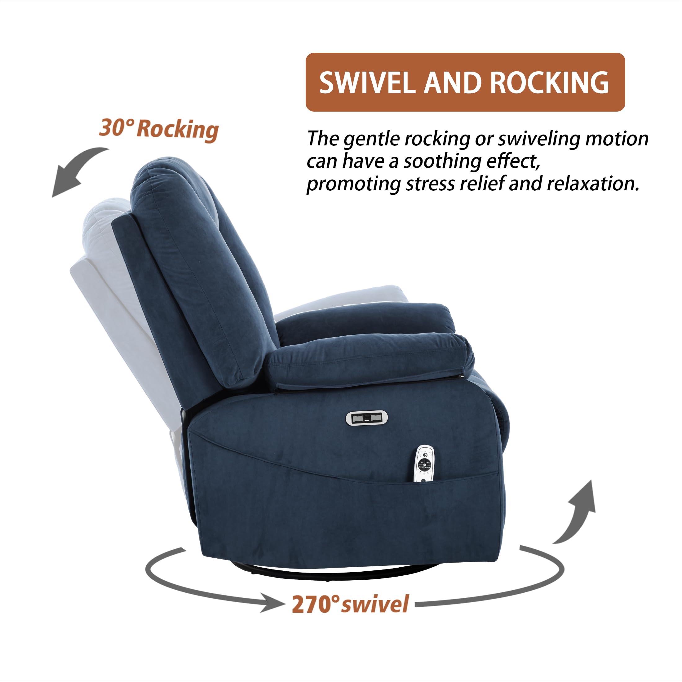 Power Swivel Rocker Recliner with Massage & Heat