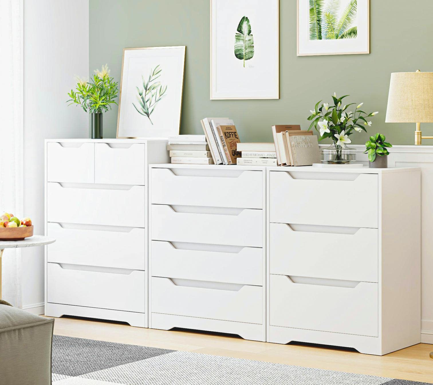 HOSTACK Modern 3 Drawer Dresser, Wood Chest of Drawers with Storage, Tall Nightstand with Cut-Out Handles, Side End Table, Accent Storage Cabinet for Living Room, Entryway, White