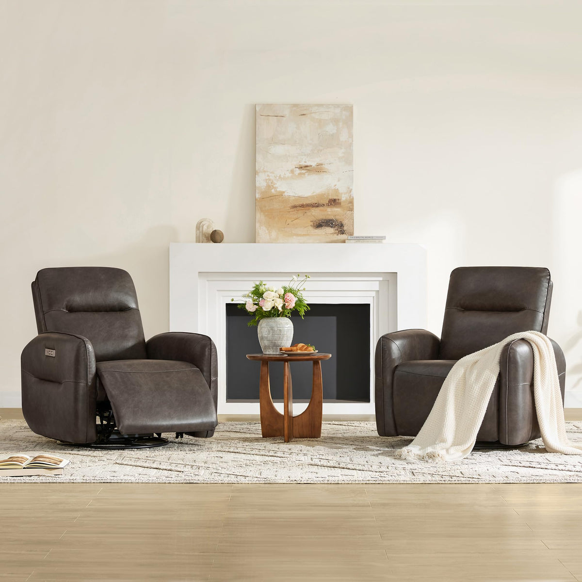CHITA Faux Leather Power Recliner Chair, Swivel Glider, Chocolate Brown
