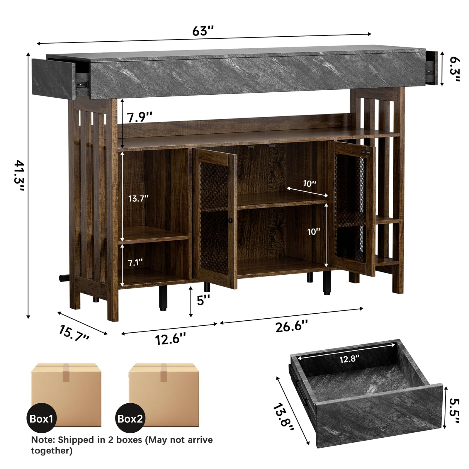 Bar Table Cabinet with LED Lights & Wine Storage