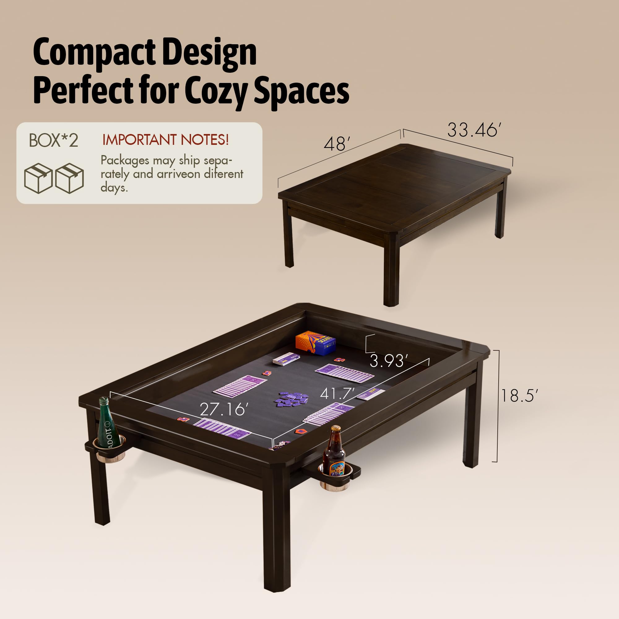 Solid Wood Board Game Coffee Table with Removable Top