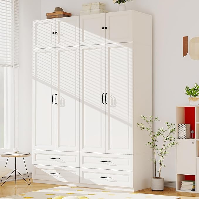 Wardrobe Armoire with Drawers & Hanging Rod