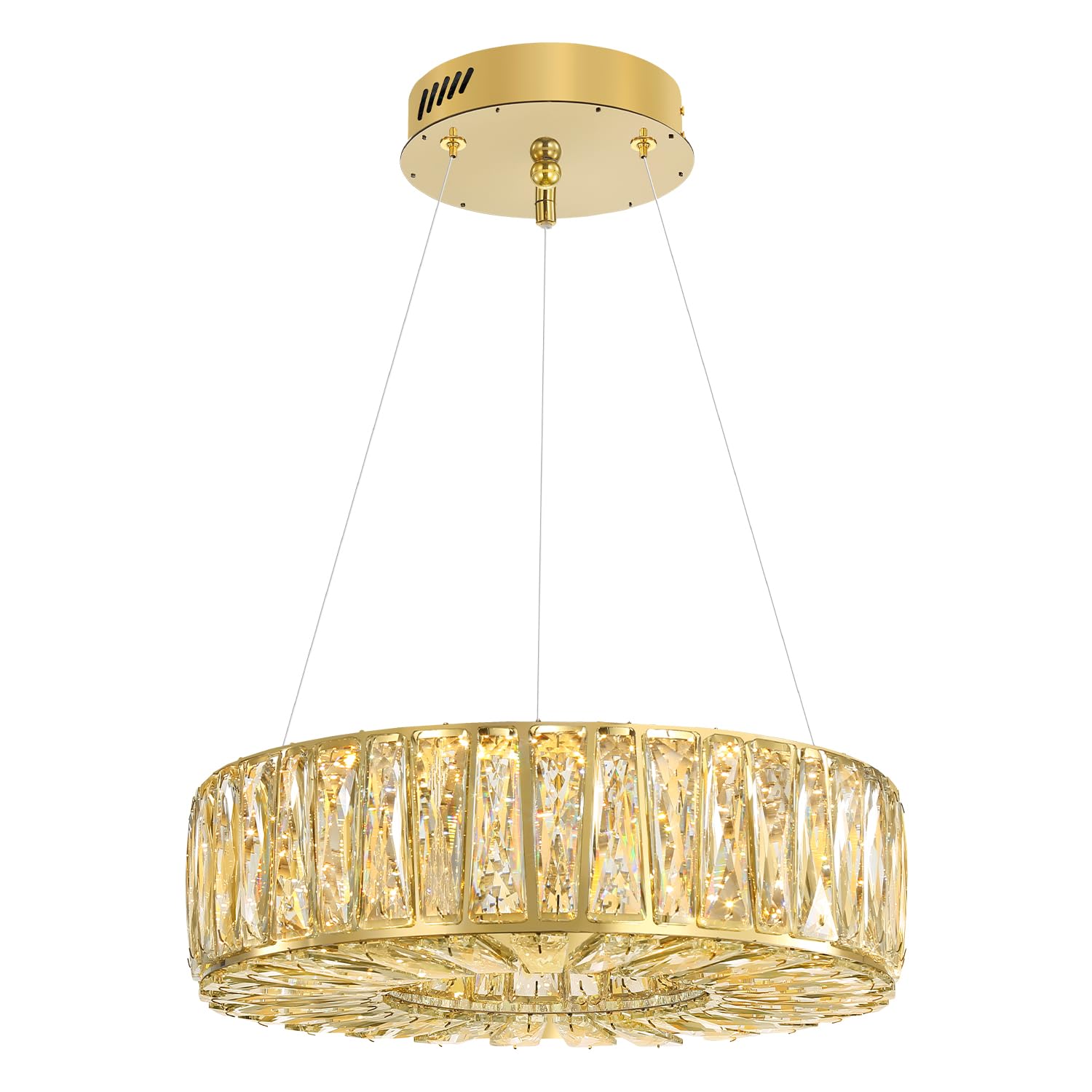 WOSOHYUN 16in Gold Ring Crystal Chandeliers for Dining Room Modern LED Dimmable Ring Pendant Light Chandelier for Living Room Bedroom