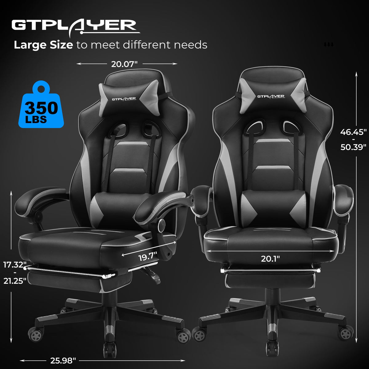 GTPOFFICE Big and Tall Executive Office Chair, Gaming Chair, Gray