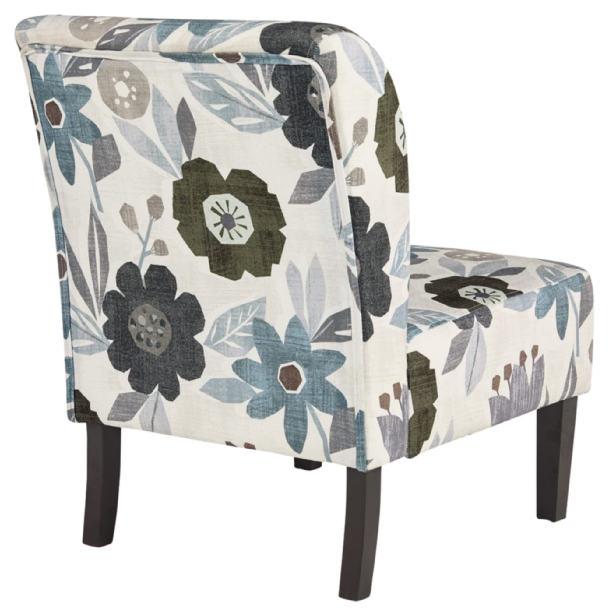 Floral Armless Accent Chair – White, Blue & Gray