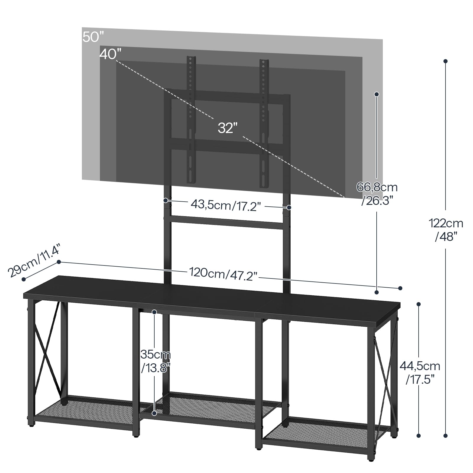 HOOBRO LED TV Stand with Mount, Entertainment Center with Open Shelves for 50 Inch TV, TV Console Table for Living Room, Bedroom, Black BB126DDS01