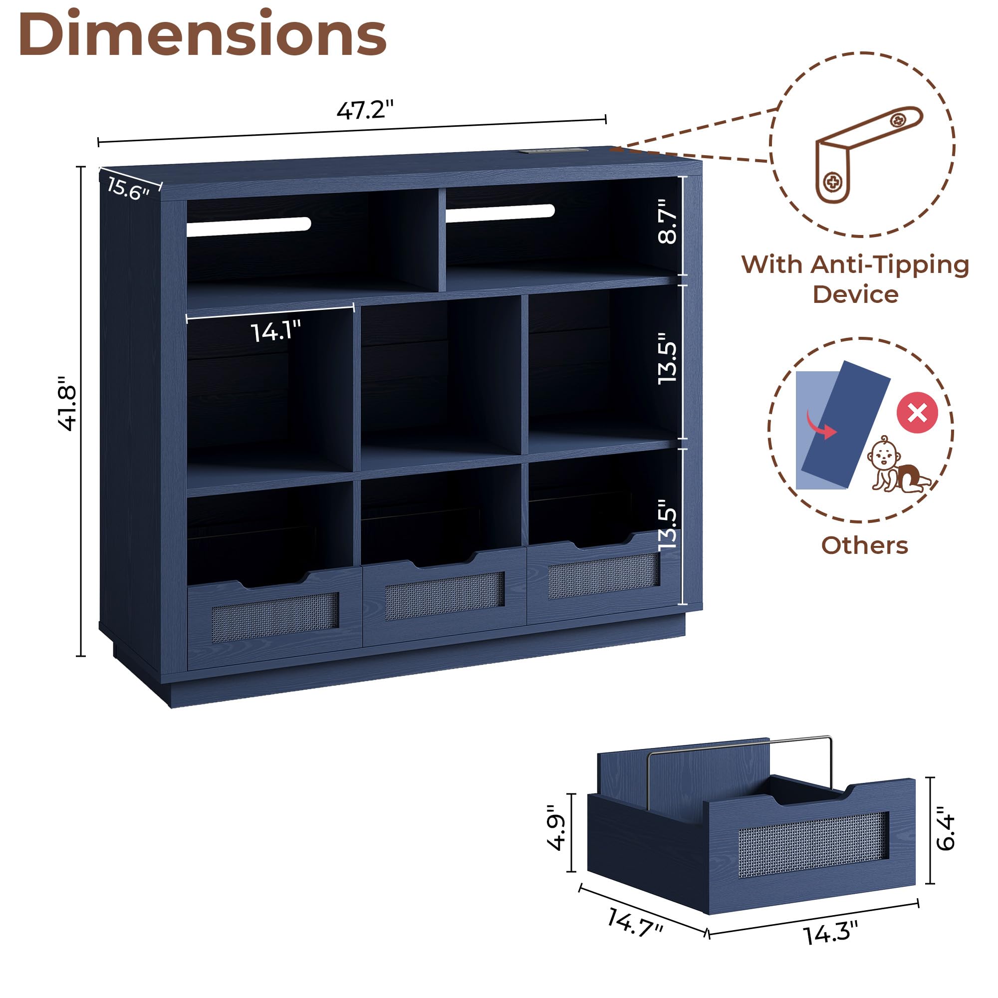 3-Tier Record Player Stand with Charging Station