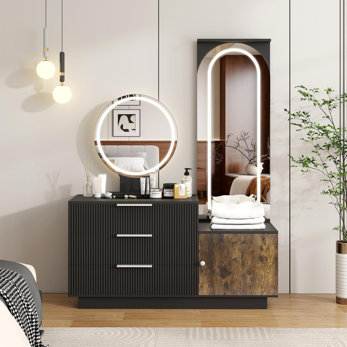 ARTETHYS Vanity Desk with Full Length Mirror, Charging Station & Lights