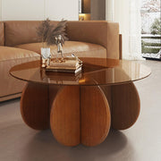 Round Glass Coffee Table with Wood Legs