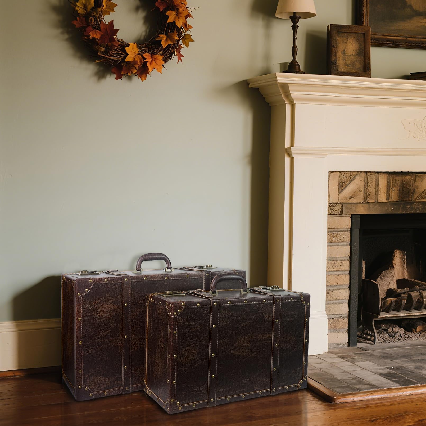 Vintage Wooden Suitcase Storage Set of 2
