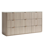 9-Drawer Wide Dresser with Faux Travertine Top