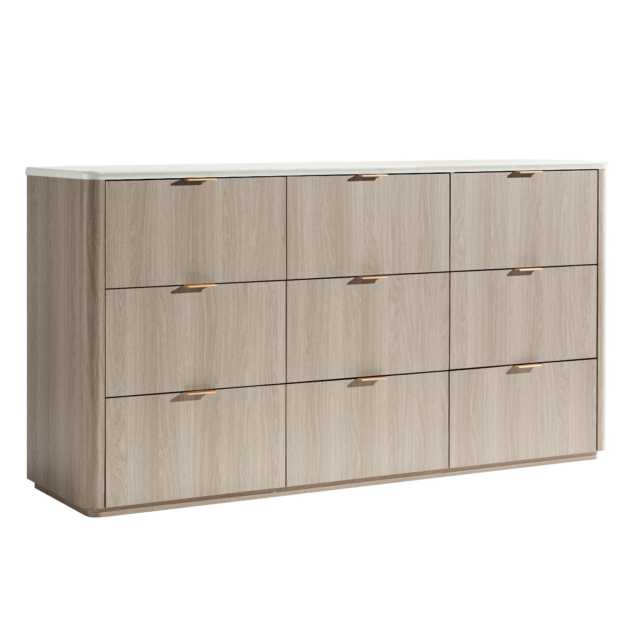 ModernMate 9 Drawer Dresser for Bedroom, 63" Wide Dresser with Faux Travertine Texture Top & Smooth Glide Drawers, Large Clothes Dressers for Bedroom Storage, Modern Tall Chest of Drawers, Grey
