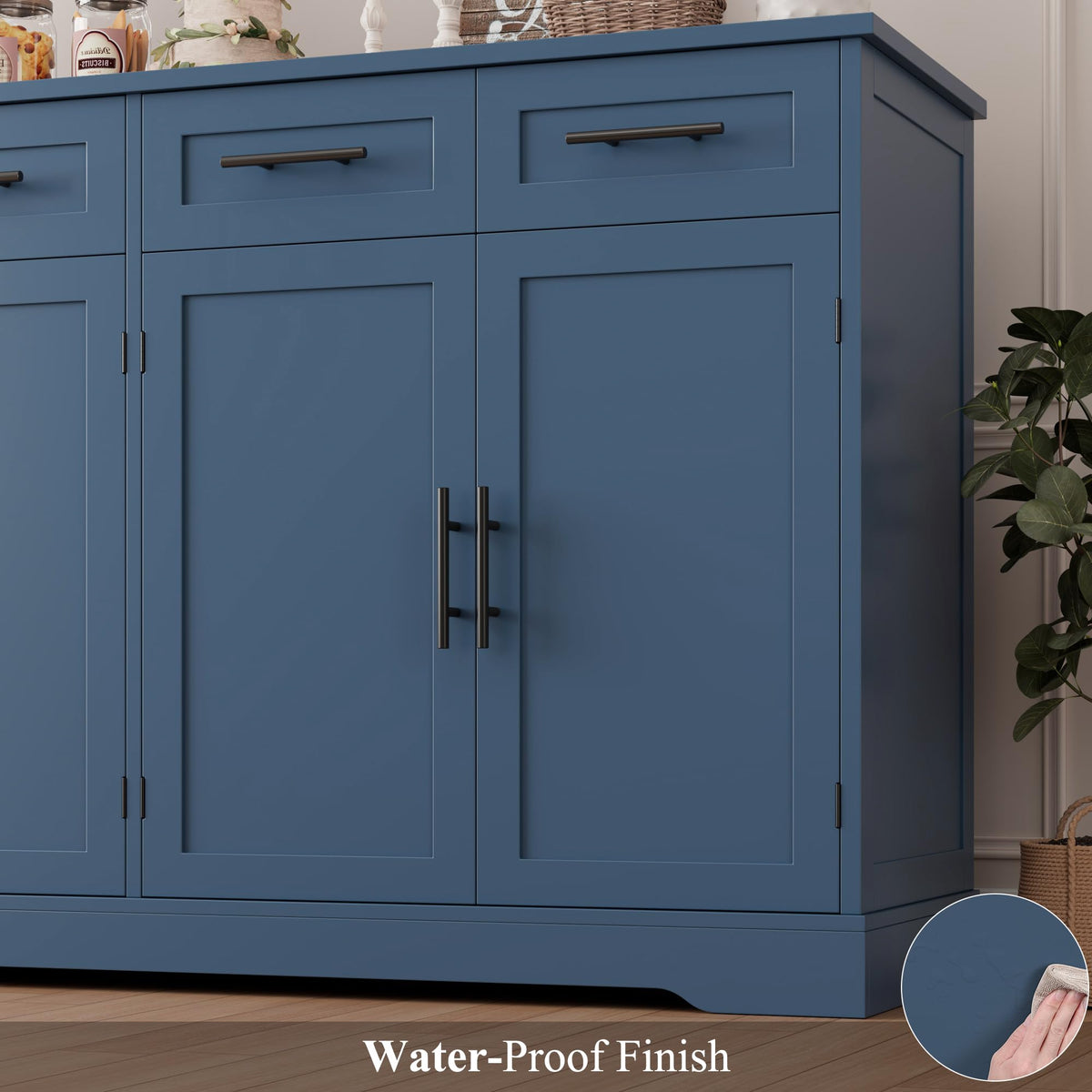 HOSTACK 60" W Sideboard Buffet Cabinet with Storage, Kitchen Cabinet, Blue