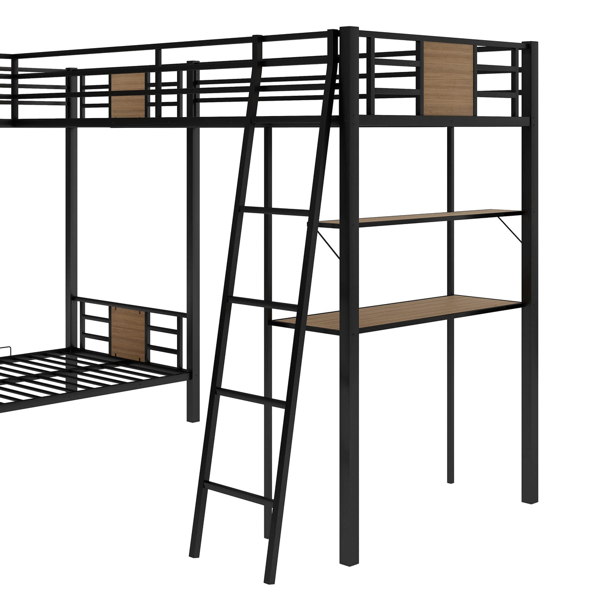 L-Shaped Twin Over Twin Bunk Bed with Twin Size Loft Bed with Desk and Shelf,Brown