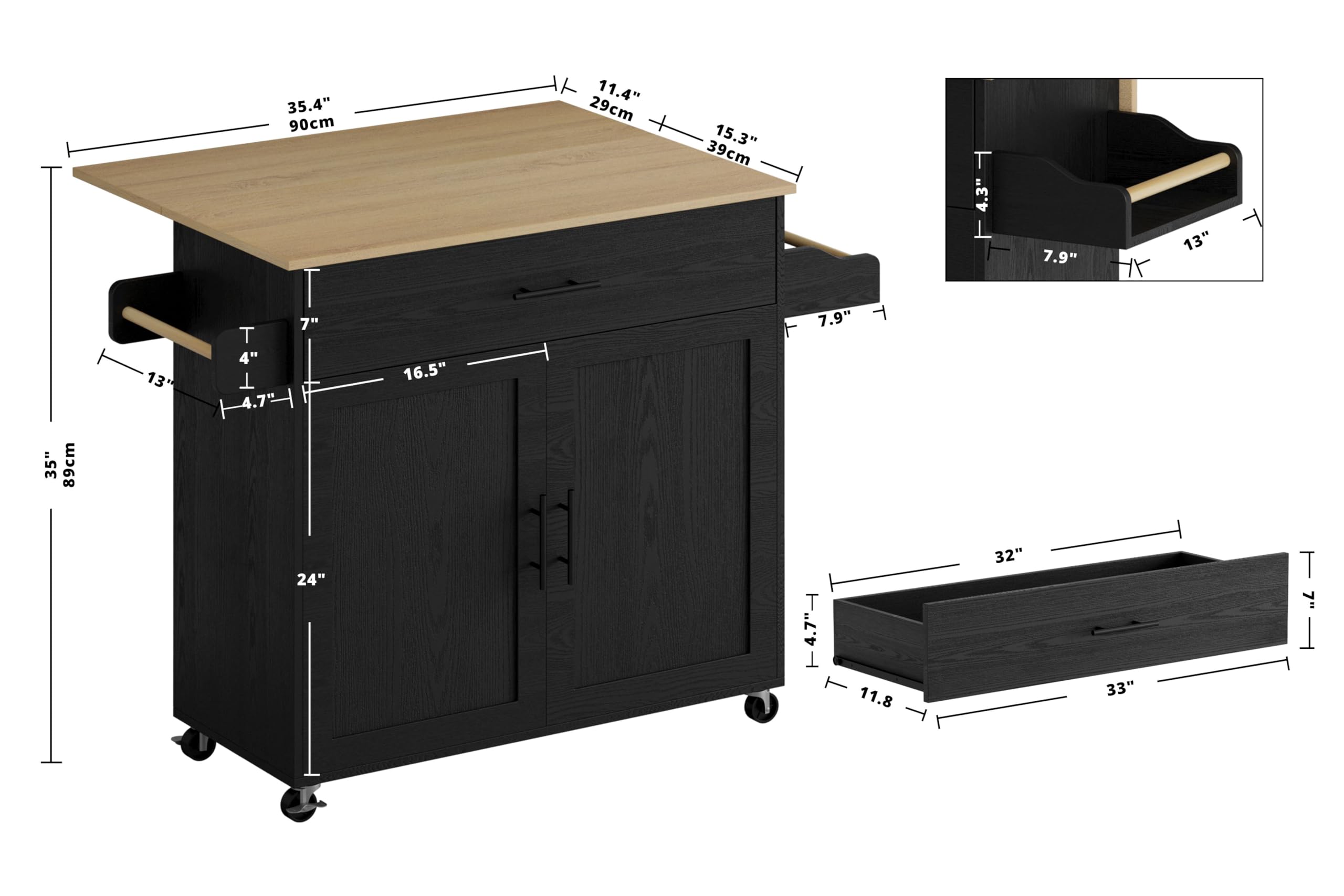 Rolling Kitchen Island with Drop Leaf